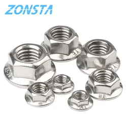 304 porcas de flange sextavadas de aço inoxidável, bloqueio automático, Spinlock serrilhado, M3 M4 M5 M6 M8 M10 M12 M16 M20, DIN6923