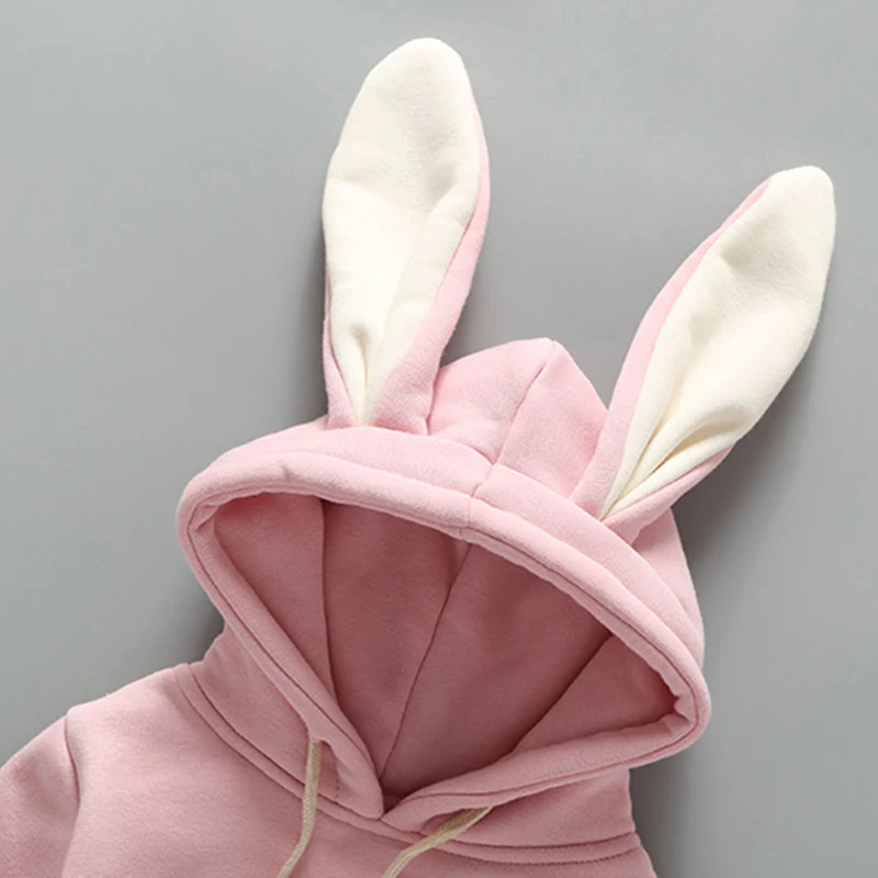 New Autumn Winter Newborn Infant Baby Romper Baby Girls Boys Rabbit\'s Ears Hooded Romper Baby Add Wool Upset Jumpsuit Clothes