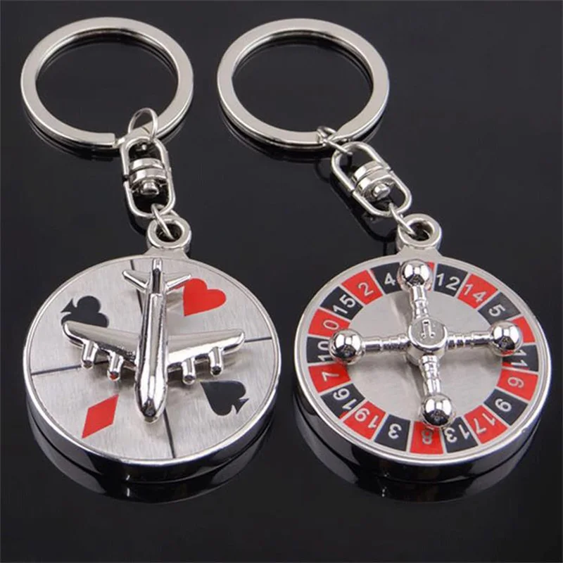 Fashion Metal Russian Roulette Keychain Jewelry Rotating Direction Disk Aircraft Airplane Compass Travel Pendant Keyring