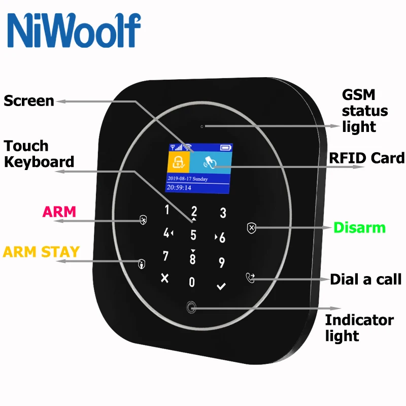 Wifi GSM Home Alarm System Black Burglar Security Alarm Host Tuya Smart APP Control Compatible Alexa Google