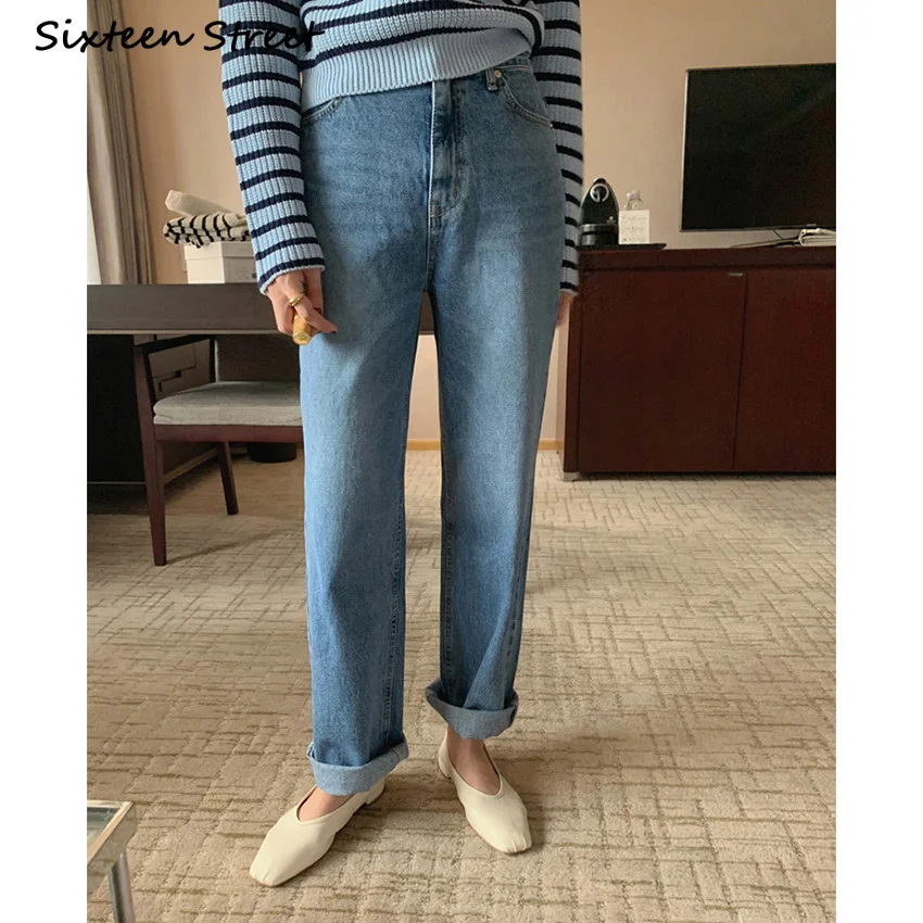 Boyfriend Jeans Women Ankle Length Pants Y2K Aesthetic Vintage Button Clothes Denim Female Fashion Koren Style Casual New 2021