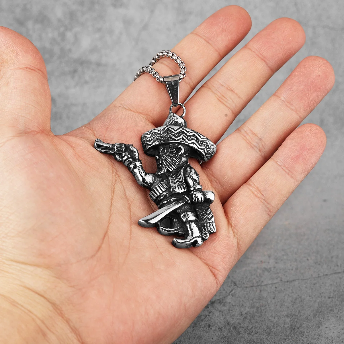 Mexican Musketeer Stainless Steel Men Necklaces Pendants Chain Unique Punk for Boyfriend Male Jewelry Creativity Gift Wholesale