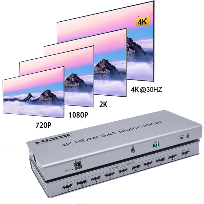 4K HDMI 9x1 Quad Multi-viewer HDMI Switcher 9 in 1 out Seamless Multiviewer Switch IR Screen Divider Converter
