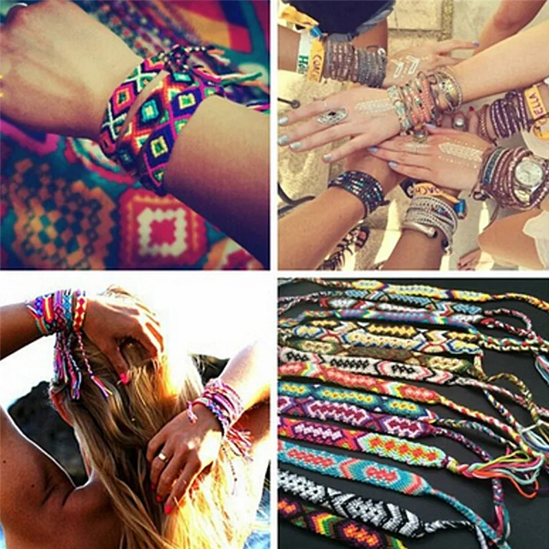 Bohemian Woven Bracelet Handmade Rainbow Lucky Friendship Bracelets Bangles For Women Men Boho Fringe Rope Braided Jewelry Gift