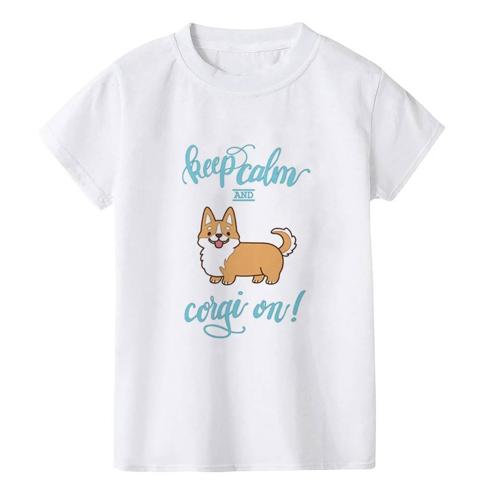 New Kids Corgi Print T Shirt Boys Girls Short Sleeve Tshirt Summer O Neck Children T-shirt Baby Clothing Tops Tees Shirts