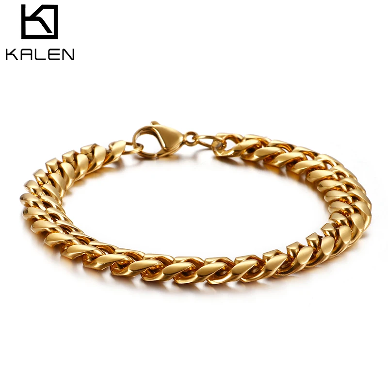 KALEN 13mm Cuban Chain Bracelets For Men Women Thick 16-25cm Stainless Steel Jewelry Fashion Link Chain Wristband Accessories