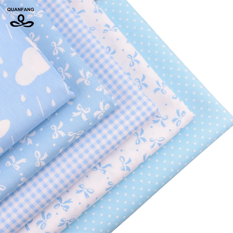 Blue serie 5pcs/Lot & 50cmx160cm/Pcs Printed Twill Cotton Fabric For Patchwork DIY Quilting Sewing Tissue Baby Children Material