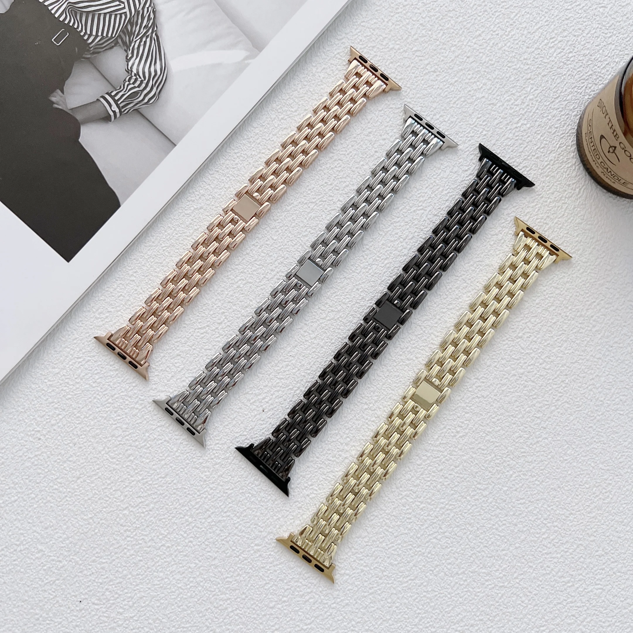 Luxury Diamond strap for apple watch 7 band series 6 SE 5 4 42mm 35mm Bracelet Steel loop for iWatch 40mm 44mm 41mm 38mm correa