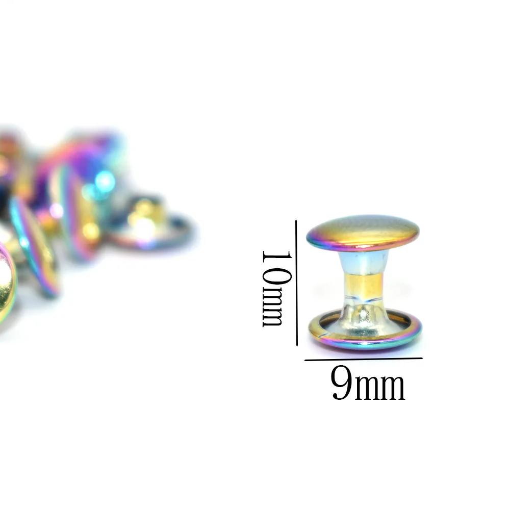9mm Rainbow Material Double Cap Rivets Studs for Leathercrafts Fastener Snaps Prong Studs rivets 50set
