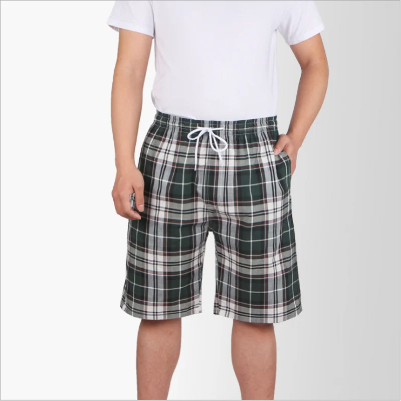 2024 Summer Men 100% Cotton Sleep Shorts Male Plaid Beach Shorts Casual Half Pants Swimming Pants Top quality Home Shorts