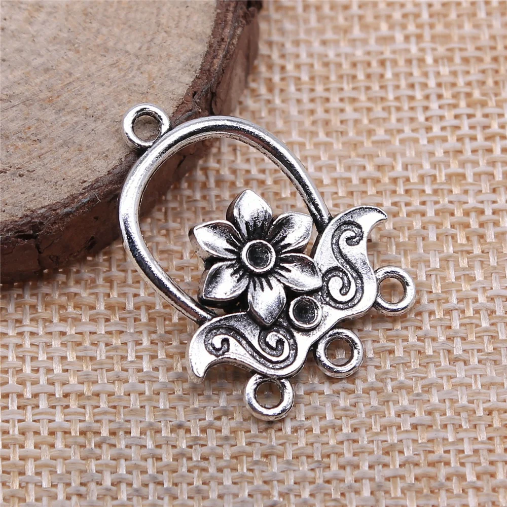 18pcs 30x23mm antique silver Flower earring connecting piece charms diy retro jewelry fit Earring keychain hair card pendant