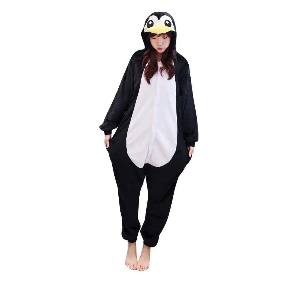 Adult Penguin Kigurumi Women Men Cartoon Animal Cosplay Costume Winter Onesie Pajama Hooded Couple Funny Party Suit