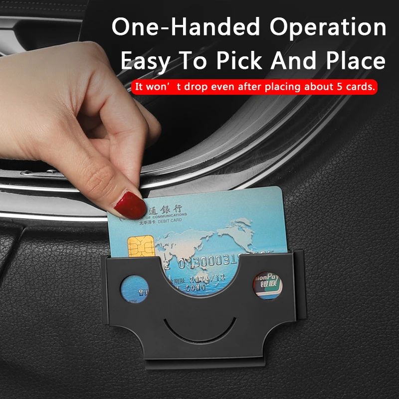 QHCP Car Card Holder Clip Smiley Face Grid Style Card Organizer Soft Sleeve Durable IC Card Holder Card Clips Pocket Home Office