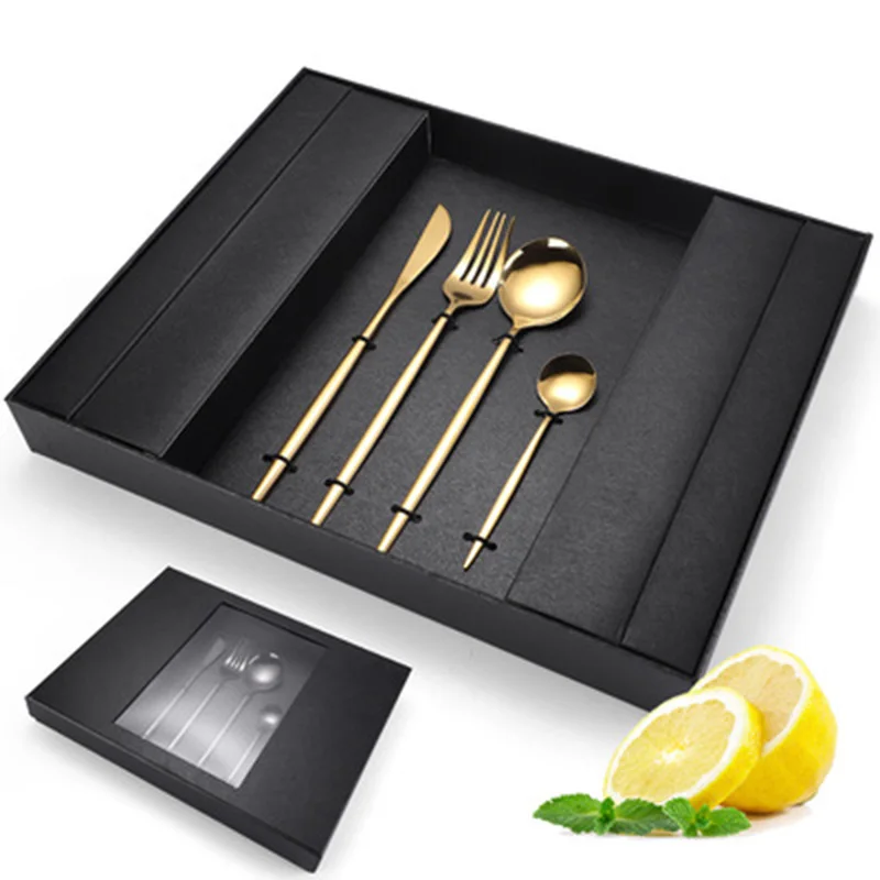 Gift Box Cutlery Tableware Knife Fork and Spoon Golden Cutlery 16 Pieces Covered Golden Stainless Steel Couverts De Table