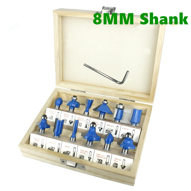 

12pcs 8mm Router Bit Set Trimming Straight Milling Cutter for Wood Bits Tungsten Carbide Cutting Woodworking