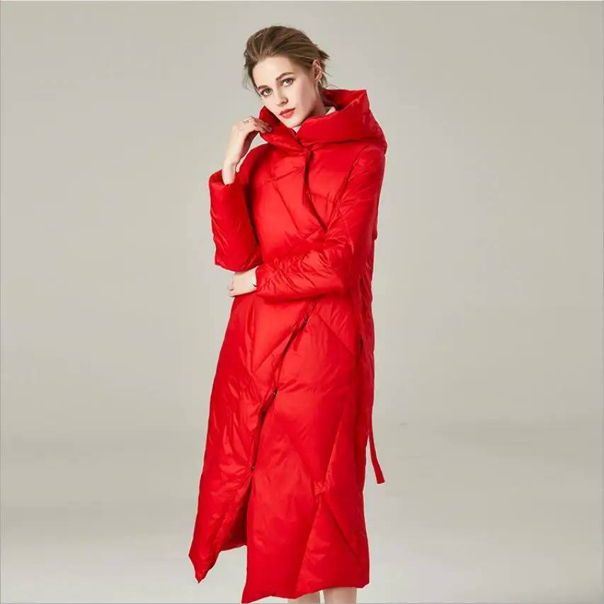 Fashion hooded irregular Fluffy thick warm Down jackets parkas female super longer thick warm duck down coat F670