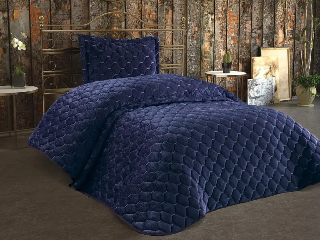 Lima Velvet Padded Single Bed Cover Navy Blue