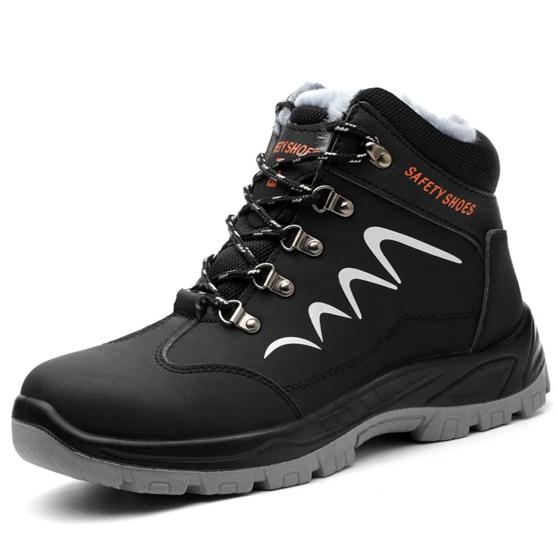 Moda masculina biqueira de aço botas de algodão quente inverno neve bota de segurança tornozelo trabalho botas masculinas zapatos de seguridad proteger