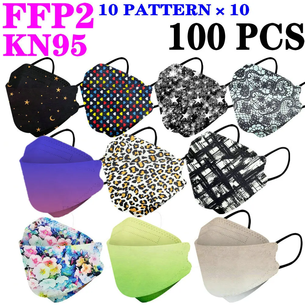 KN95 FFP2 CE 60Unique Print Beauty Wholesale Fish Mask Mascarilla Protective Respirator Dustproof Anti-Fog Adult Colored Masques