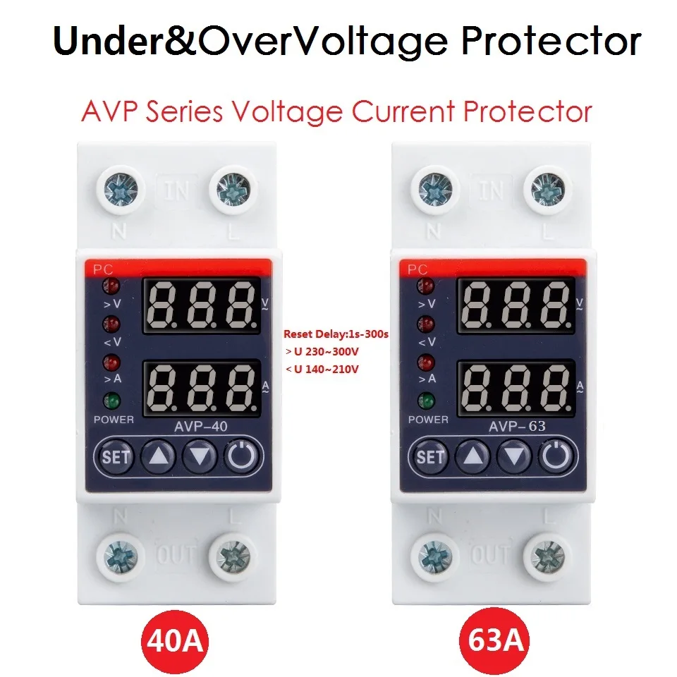 

New Din Rail Volt Amp Protection 220V 230V 40/63A Adjustable Over Under Voltage Protective Device Protector Current Protect