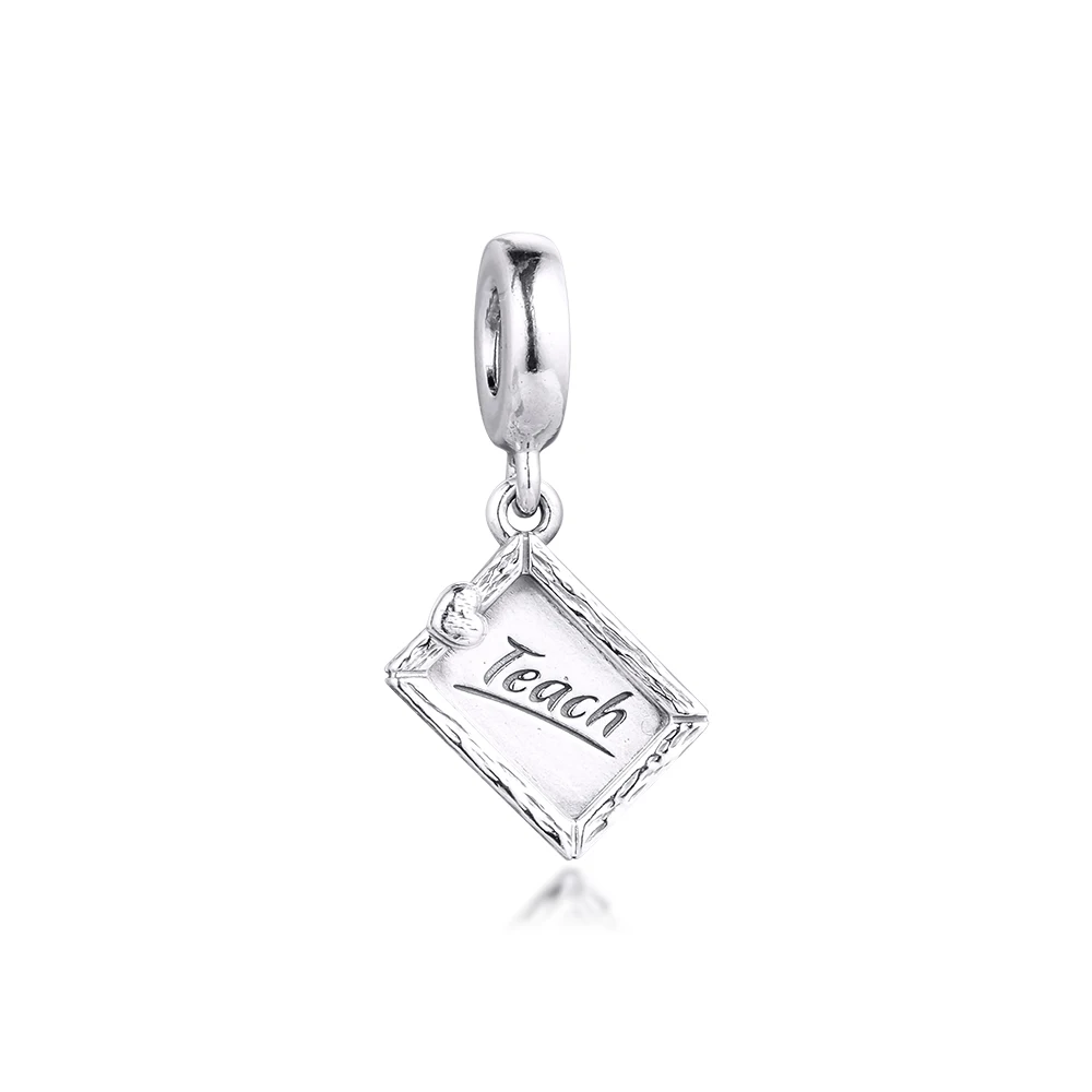 100% Real 925 Sterling Silver Plaque Charms Chalkboard  Charm Bracelet S925 Metal Beads Silver Jewelry