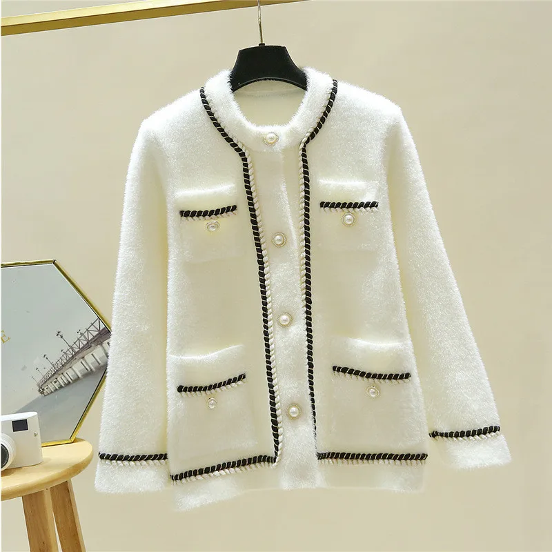 2020 Faux Mink Velvet Jacket Women Autumn Winter Knit Cardigan Coat Loose Sweater Fashion Female Long Sleeve Casual Tops KW168