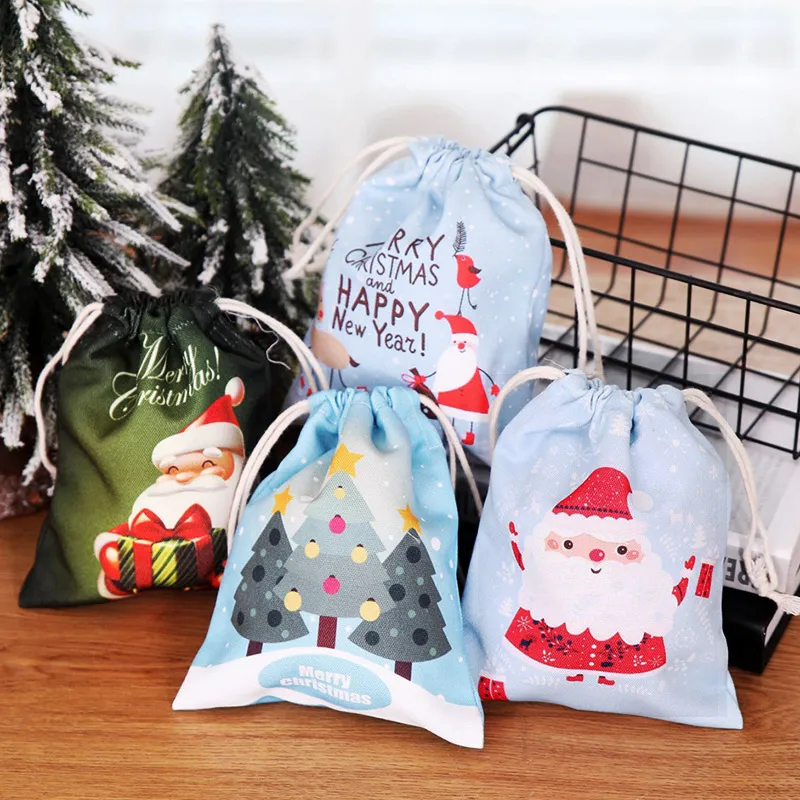 12 pcs/set Christmas Gift Bags Printed Xmas Candy Bag Apple Packaging Carton Santa Sacks New Year Cookie Bag Kids Party Decor