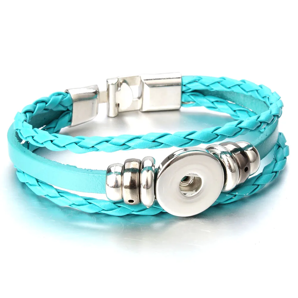 Newest Leather Snap Button Bracelet Bangle Jewelry 18mm Snap Bracelet for 20mm 18mm Handmade Braided PU Leather Button Jewelry