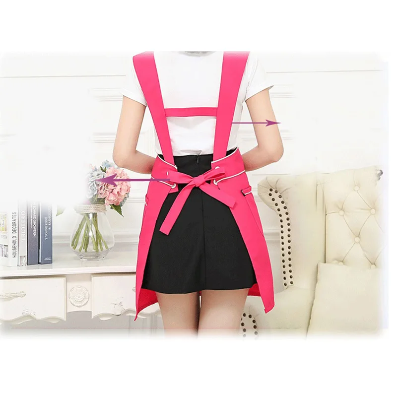 Lady Women Kitchen Cooking Apron Linens Long Bib Adjustable Waiter supermarket coffee nail shop Adult work Aprons Black Red Pink