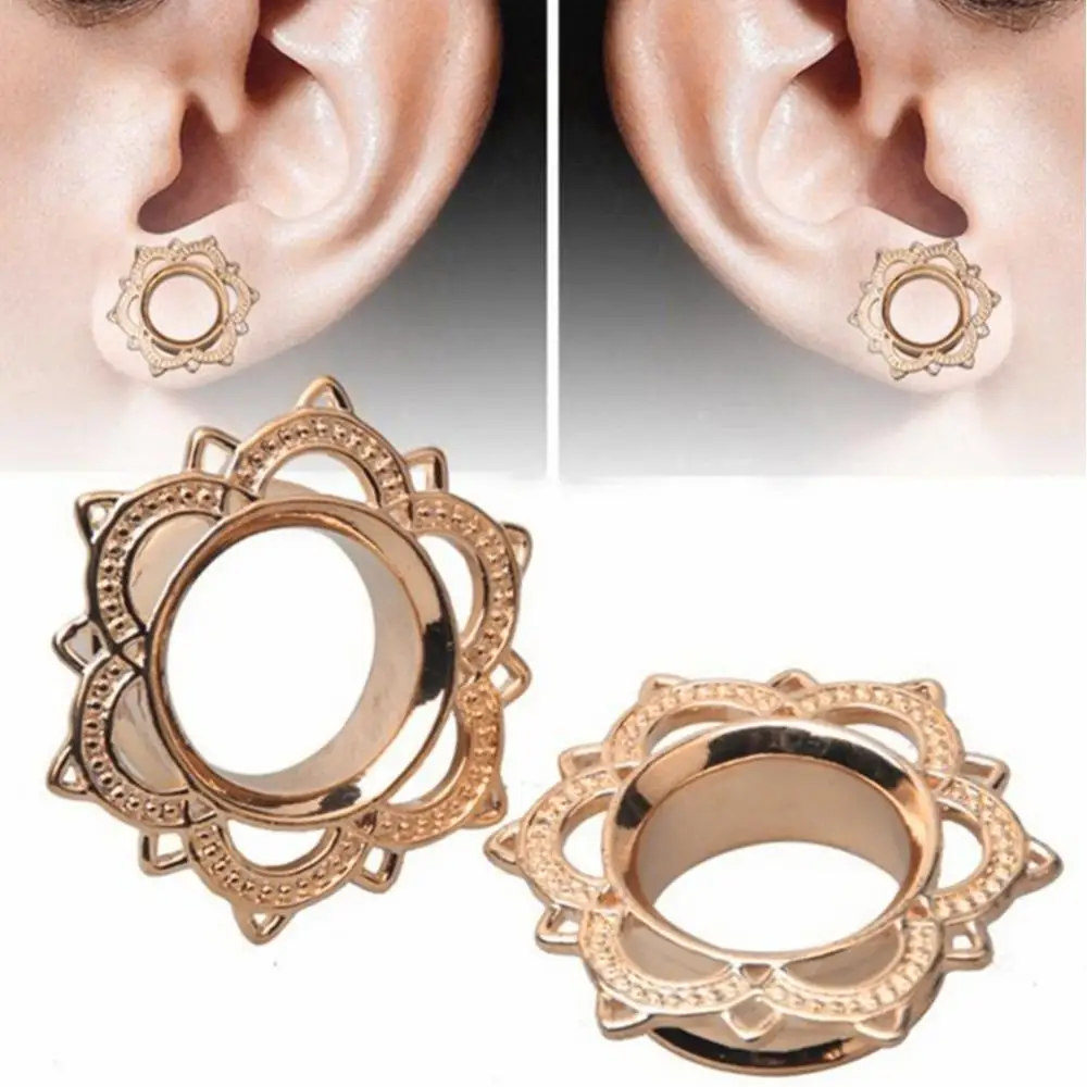 1Pc Unisex Lotus Flower Ear Plug Double Flare Gauge Expander Piercing Jewelry