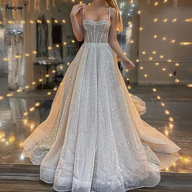 Long Wedding Party Dress | Evening Dresses 2022 | Silver Wedding Dress -  Sequins Prom - Aliexpress