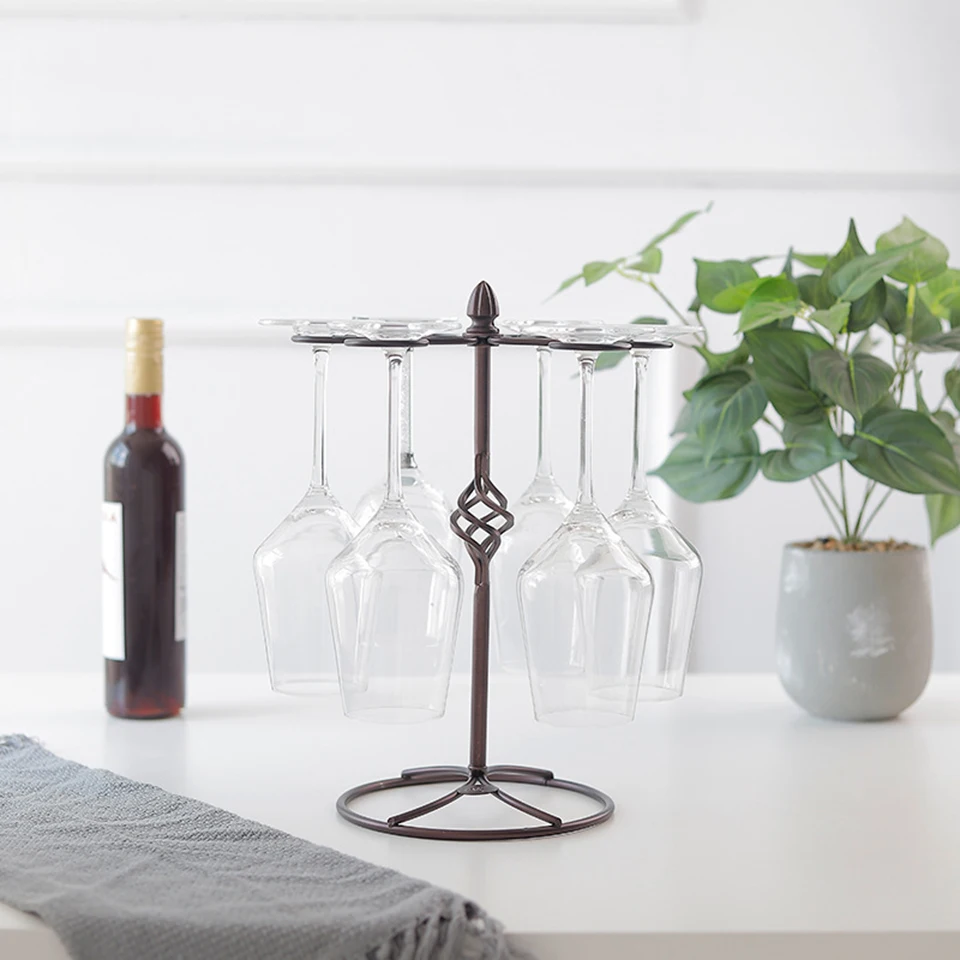 

Bronze Wine Glass Rack, Elegant Freestanding Stemware Holder Stand With 6 Hooks, for Home and Bar Storage JJ006