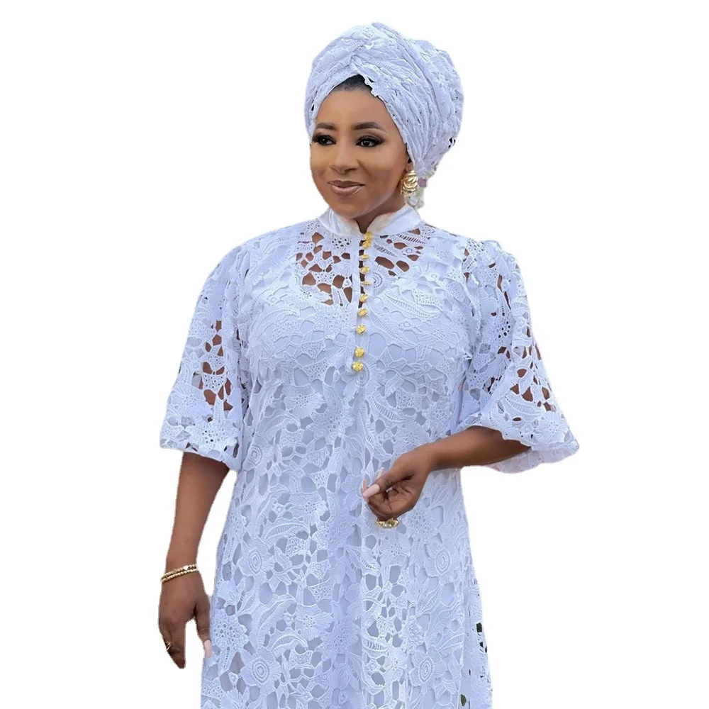 Robe longue en dentelle blanche africaine pour femmes, vêtements africains, grande taille, nouveau, 2021