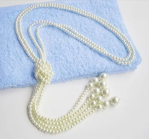 Classic double knot imitation pearl tassel long necklace long knotted tassel necklace female fashion sweater costume jewelry gif