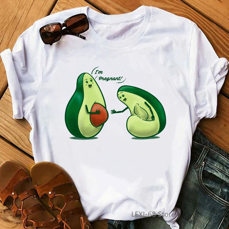 Rainbow Design Avocado Printed Women Summer Tshirt Funny Cute Fruit Printing Graphic Tees Female Short Sleeve White T Shirt