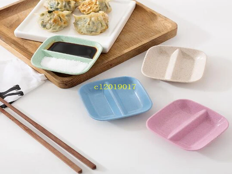 Wheat Straw Square Dessert & Beverages Plate Dish Solid Pink Beige Sushi Soy Sauce Candy Dried Fruit Plate 9*9cm