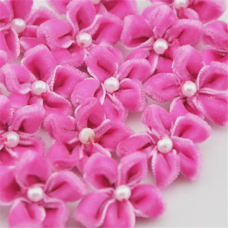 20pcs velet ribbon flowers w/bead appliques wedding decoration sewing crafts B025