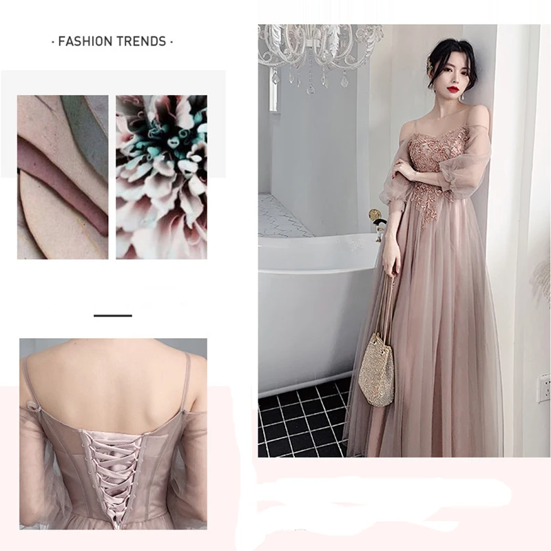 Bridesmaid Dresses Shining Sequin Appliques Women Wedding Party Dress V-Neck Half Sleeve Formal Long Gowns Elegant Vestidos R082