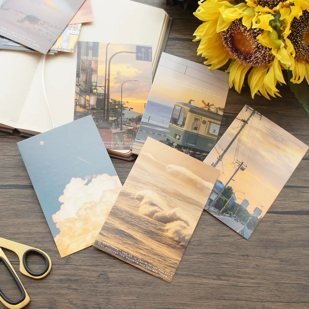 15pcs The Most Beautiful Time of The Day Is Sunset Design Post Card Greeting Cards Gift Card Party Invitation Scrapbooking Use