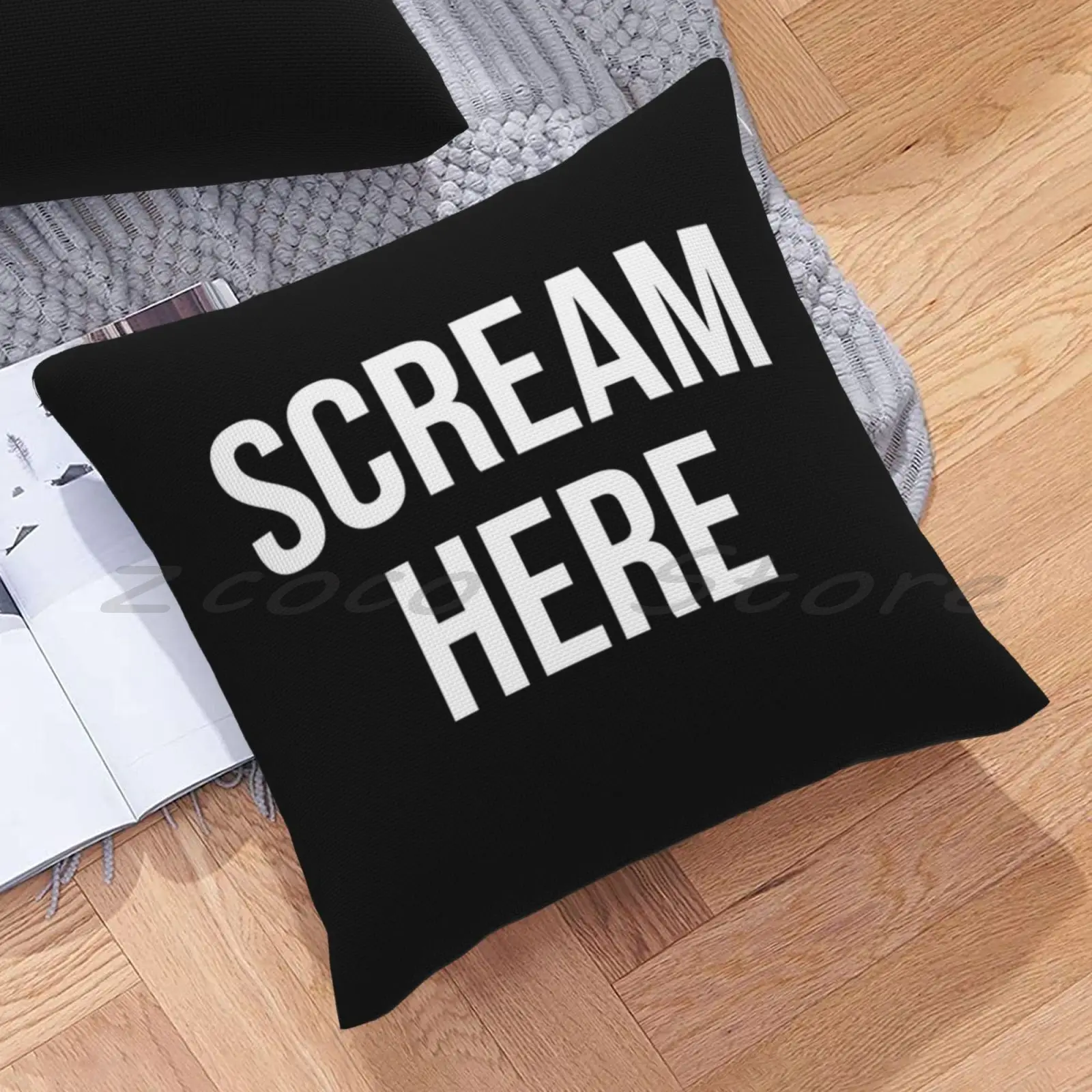 Scream Here Pillow Cover Personalized Diy Throw Pillow Flax Plush Velvet Soft Scream Here Scream Funny Humor Text Saying Quote