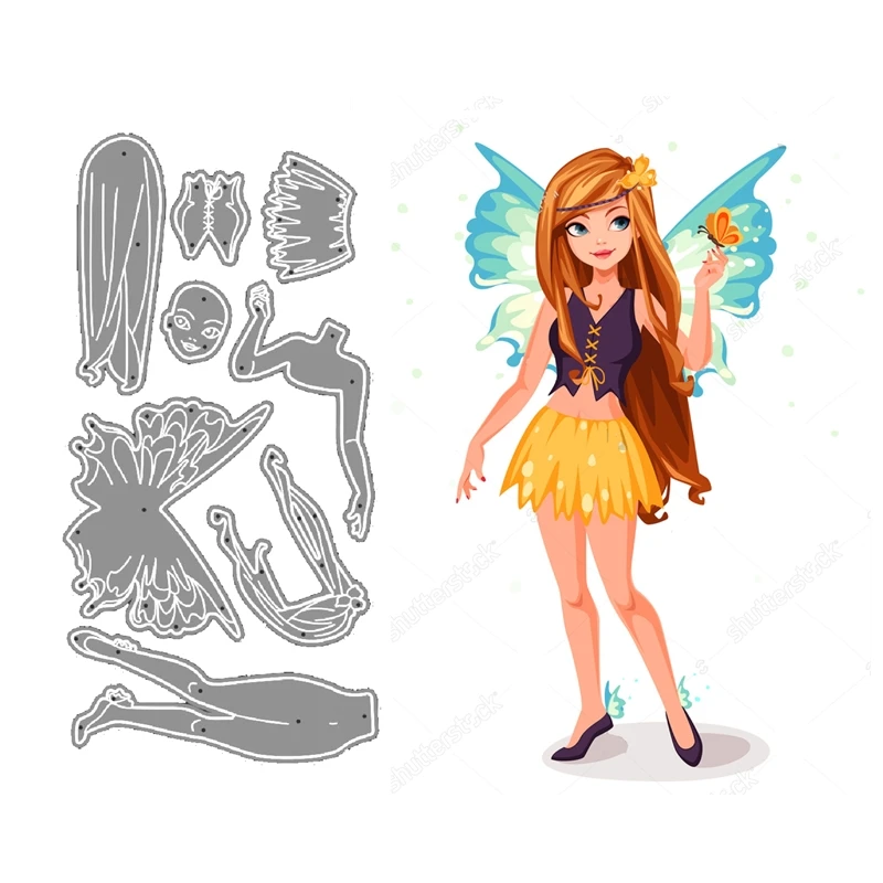 

Metal Die Cuts Scrapbooking For Paper Making Girl with Blue Wings Embossing Frame Card Craft No Stamps