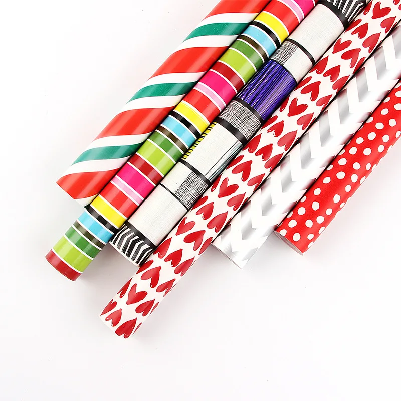 10pcs Colorful Dots stripe Love shape Kraft Paper Gift Wrapping Papers Kids Birthday Gift Christmas New Year Gift Supply