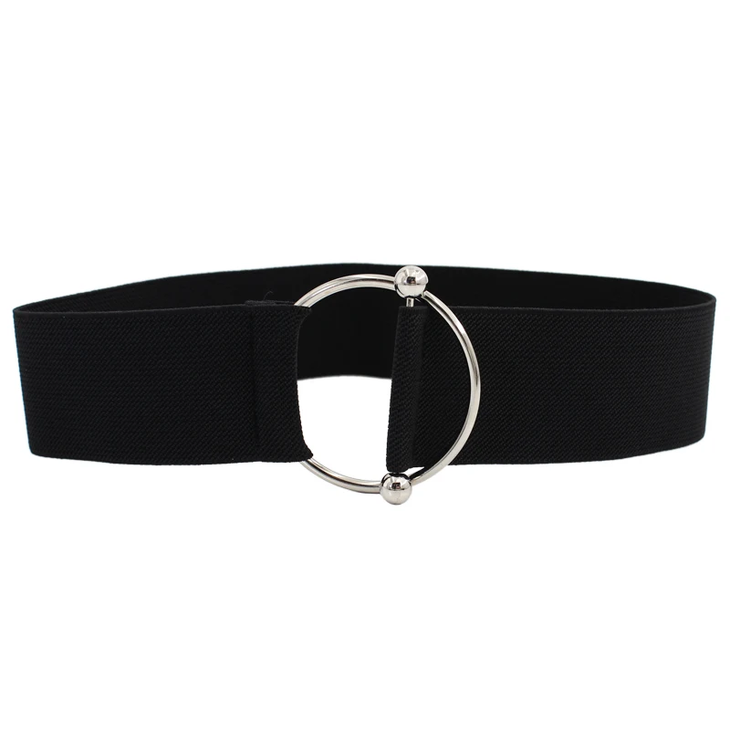 Lady Simple Belt Nice Look Silver Round Metal Buckle Stretchy Belts Women Dresses Elastic Waist Belt Cinto Feminino Ceinture