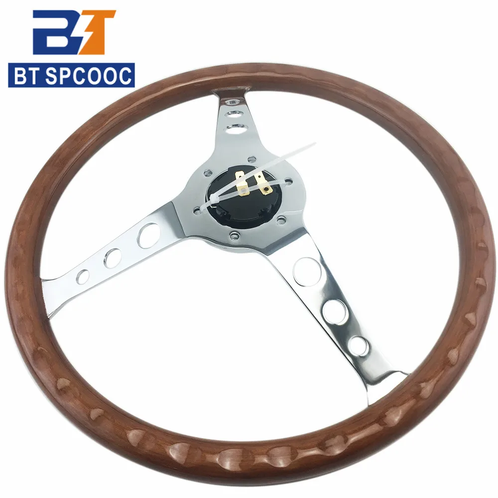 Universal Car Steering Wheel 15Inch Electroplating Bracket Classic Solid Wood Car Sport 380mm Race Steering Wheel 14Inch 350mm