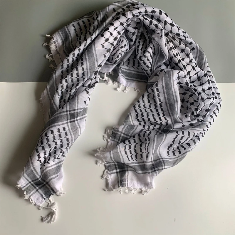 Turbante árabe muçulmano keffiyeh cachecol hijab shemagh deserto keffiyeh estilo de moda militar cabeça pescoço lenço branco árabe envoltório