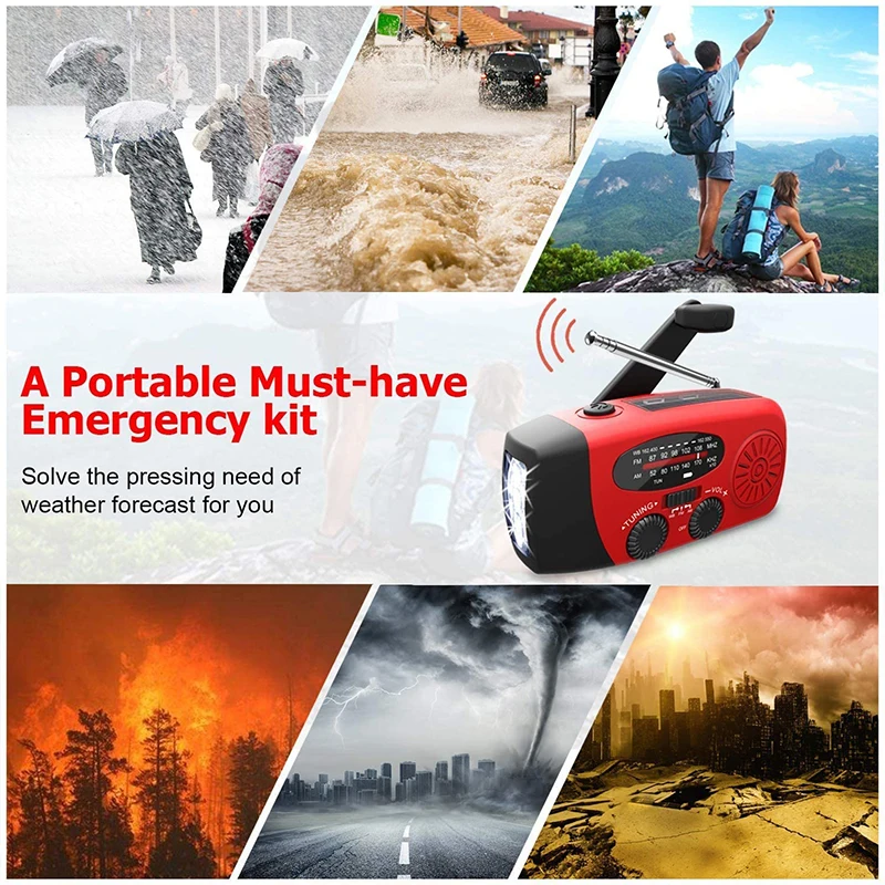 Hot Multifunctional Solar Hand Crank Radio AM/FM/NOAA Portable Weather Radio Power Bank Solar Charging LED Flashlight Emergency