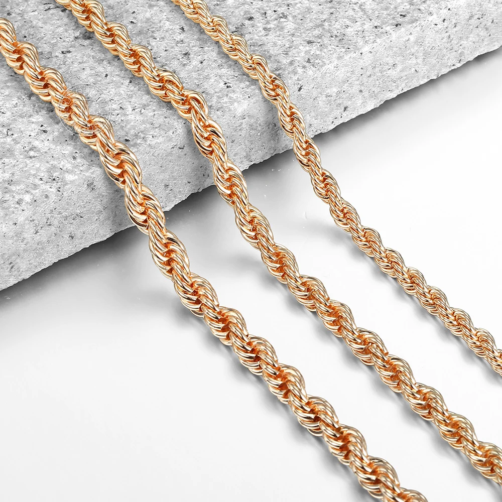 5/6/7mm Womens Mens 585 Rose Gold Color Rope Chain Necklace Twisted Necklaces Fashion Party Wedding Jewelry Gifts CNM02A