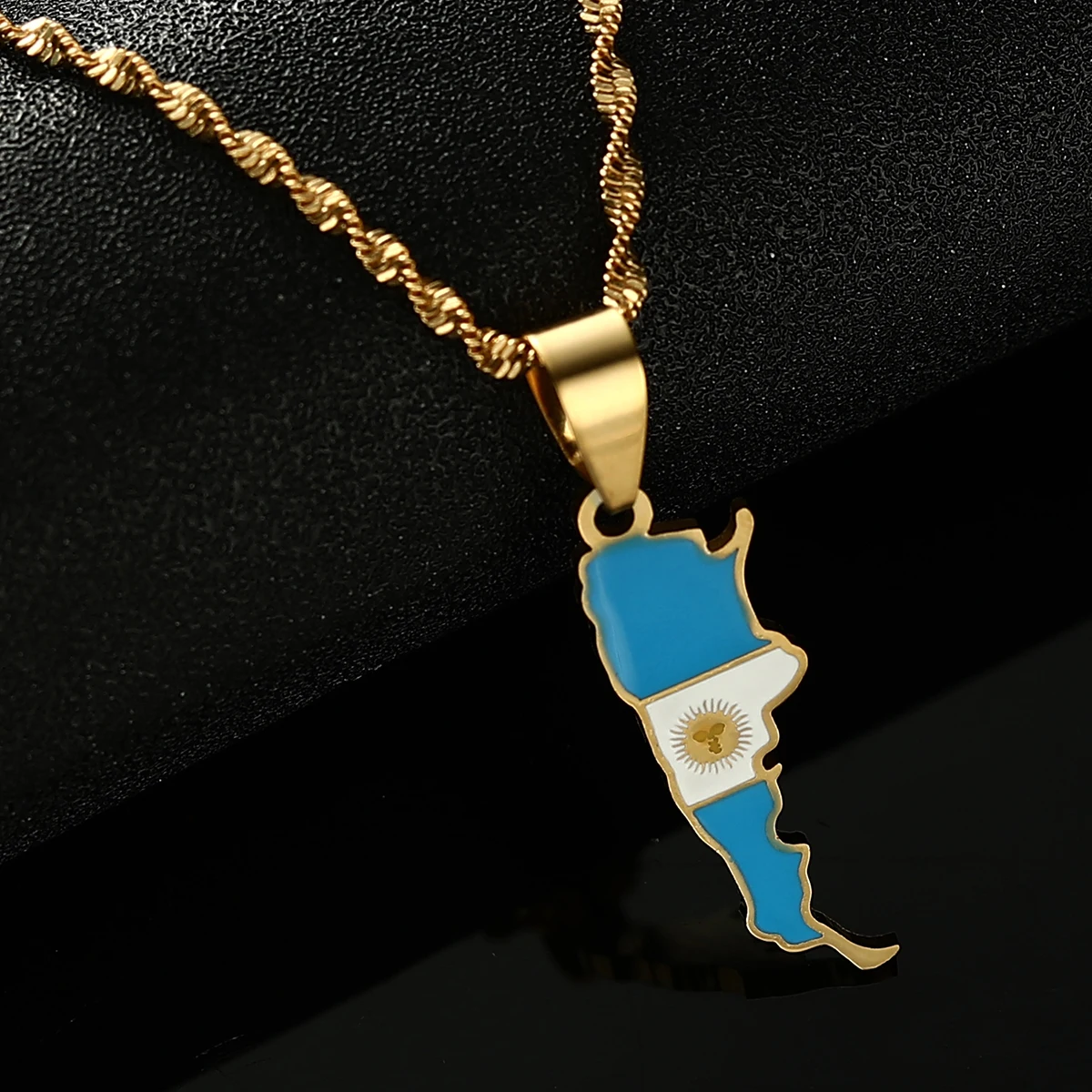 Collar con colgante de bandera de Argentina para mujer, Color dorado, esmalte, joyería, mapa de Argentina