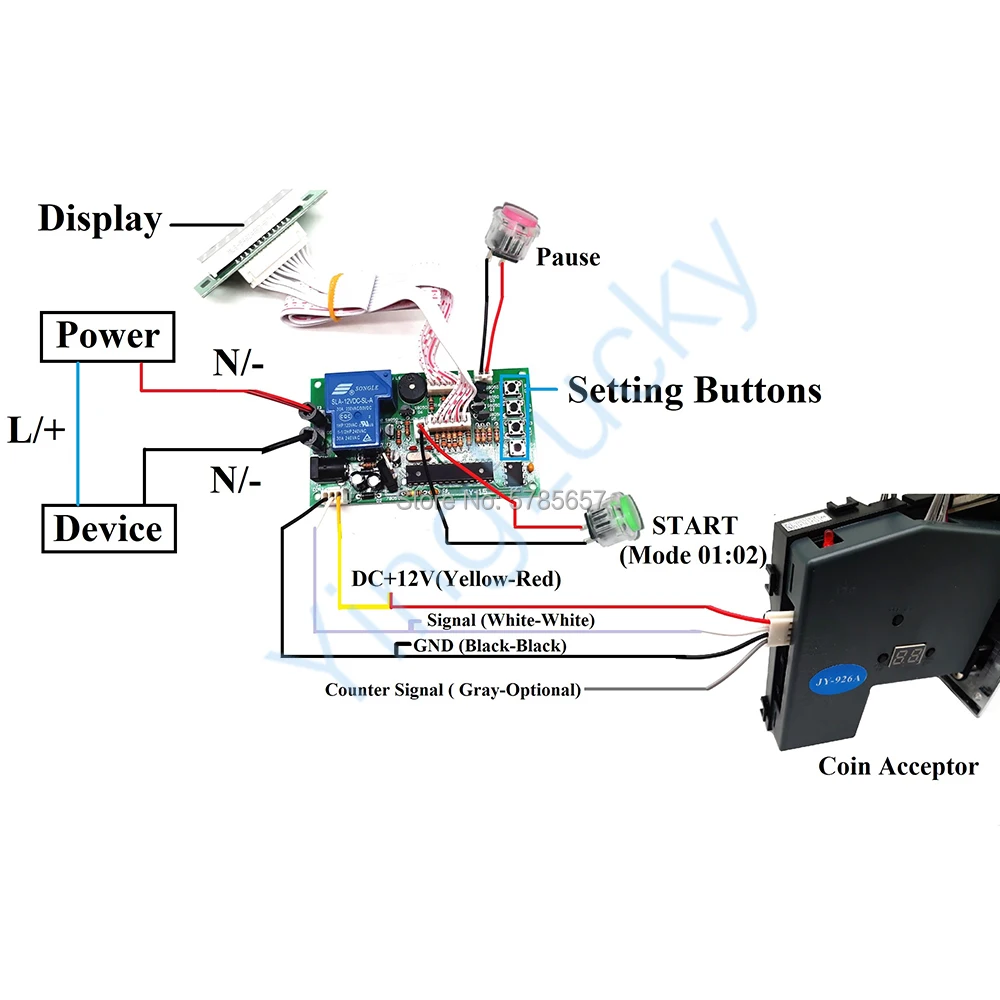 Power Timer Controller Board, núcleo de chumbo branco, usado para Coin Acceptor, Arcade Cabinet Vending Machine, 40cm, JY-15B