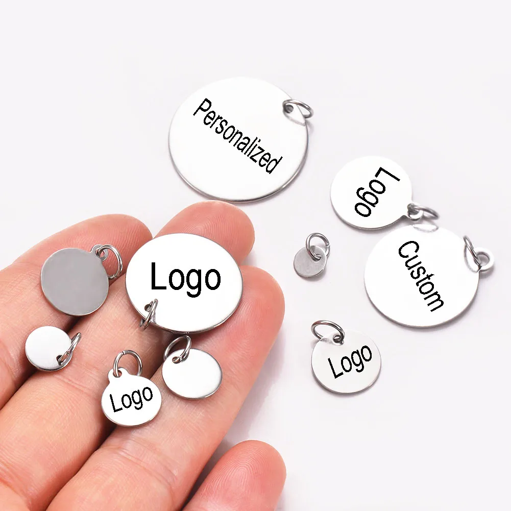 40 stücke 6/8/10/12/20/25mm rundes Etikett benutzer definierte Gravur Edelstahl kleine Logos Charms Schmuck für DIY handgemachte Schmuck herstellung – Detail 1